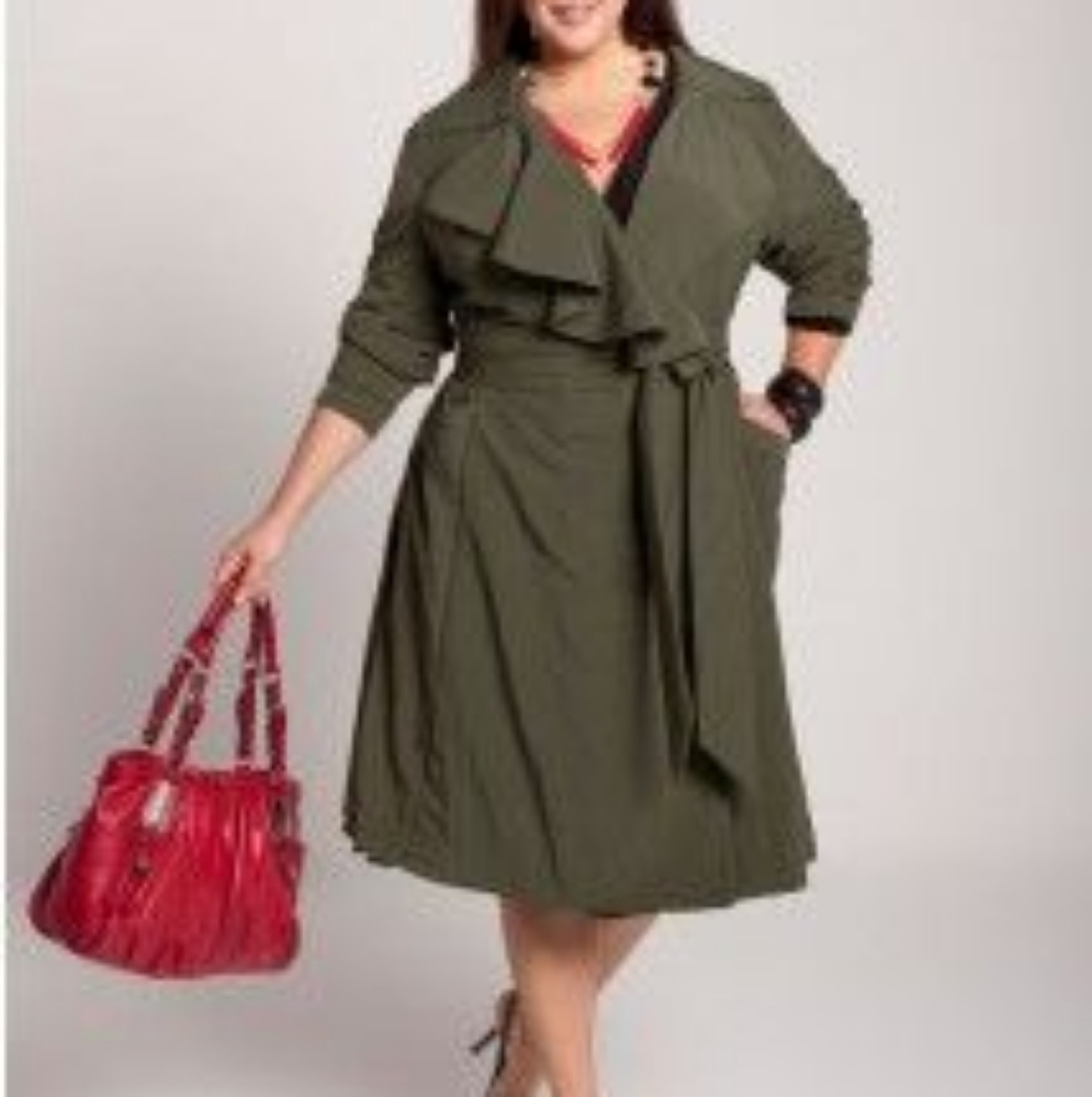 Igigi Green Ruffle Trench Coat Size 26